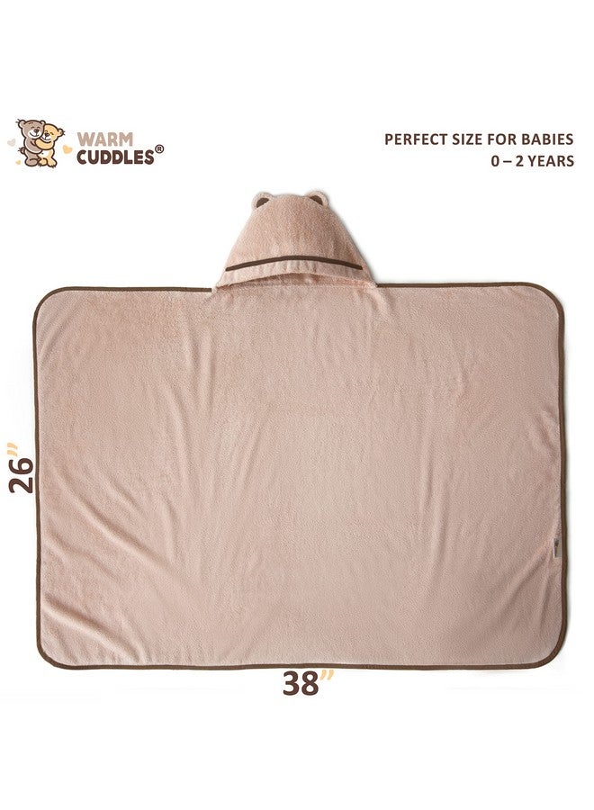 Warm Cuddles منشفة استحمام بيبي دافئة - مصنوعة من الرايون من الخيزران - منشفة بيبي حديثي الولادة مع غطاء - منشفة كبيرة مع غطاء لحديثي الولادة (بيج) - Image 3