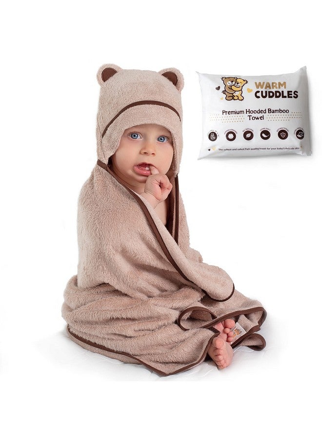 Warm Cuddles منشفة استحمام بيبي دافئة - مصنوعة من الرايون من الخيزران - منشفة بيبي حديثي الولادة مع غطاء - منشفة كبيرة مع غطاء لحديثي الولادة (بيج) - Image 1