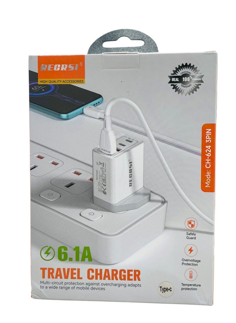 RECRSI Type-C Fast Charger With Cable 6.1A PD Adapter