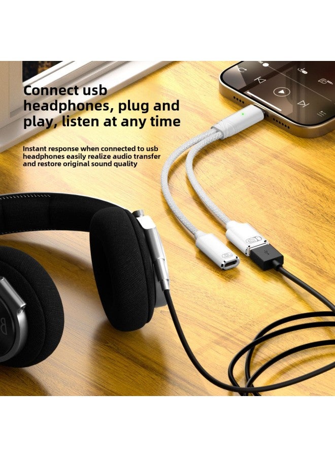 Suitable For USB Headset Listening To Songs Charging Transfer Short Line Supports USB OTG Function Keyboard And Mouse Side Charging-Color:Audio 203ca-100t White  - Image 5