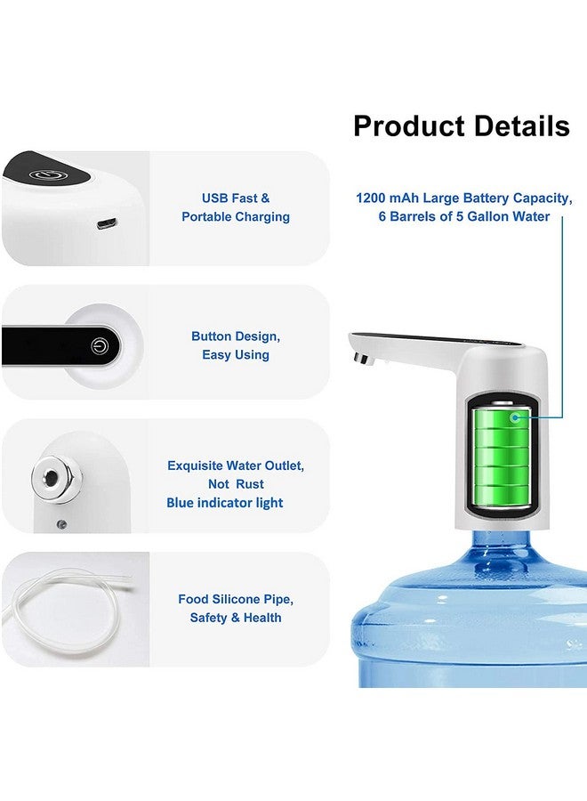 Hoteon Automatic Water Dispenser Pump, USB Rechargeable Drinking Water Pump for 20 Litre Bottle Can, Retention and Portable Water Pump Home, Office, Camping, Party (White) - Image 3