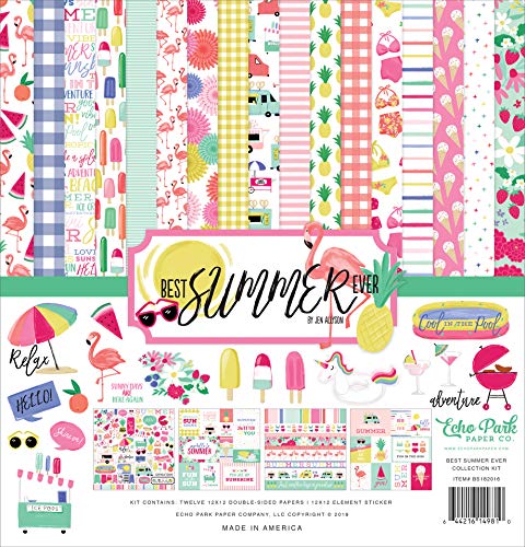 Echo Park Paper Company Best Summer Ever Collection Kit paper, pink, teal, yellow, green, purple, 12-x-12-Inch - Image 4