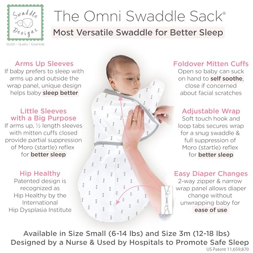 SwaddleDesigns 6-Way Omni Swaddle Sack Arms Up Swaddle for Newborn, More Options to Calm Startle Reflex, Improves Sleep, Easy Transition Baby Sleep Sack, Small, 0-3 Mo, 6-12 lbs, Tiny Arrows Black - Image 2
