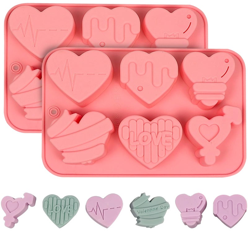 EDUEE Heart Mold Silicone Chocolate Molds Valentine Candy Molds Heart Shape for Soap Ice Cube Resin Expoxy Jelly Wax Pack of 2 - Image 1