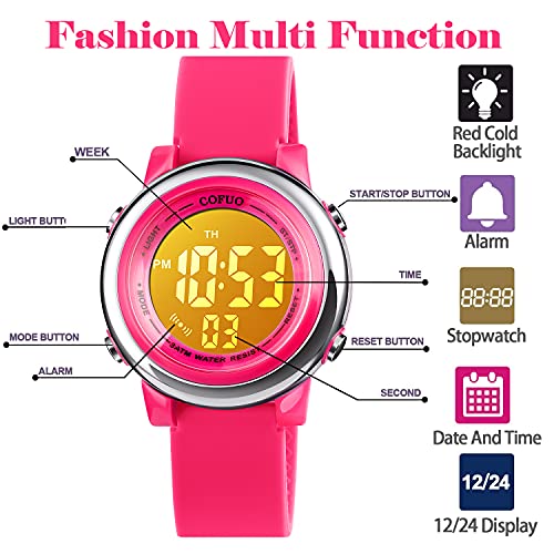 cofuo Kids Digital Sport Waterproof Watch for Girls Boys, Kid Sports Outdoor LED Electrical Watches with Luminous Alarm Stopwatch Child Wristwatch - Image 3