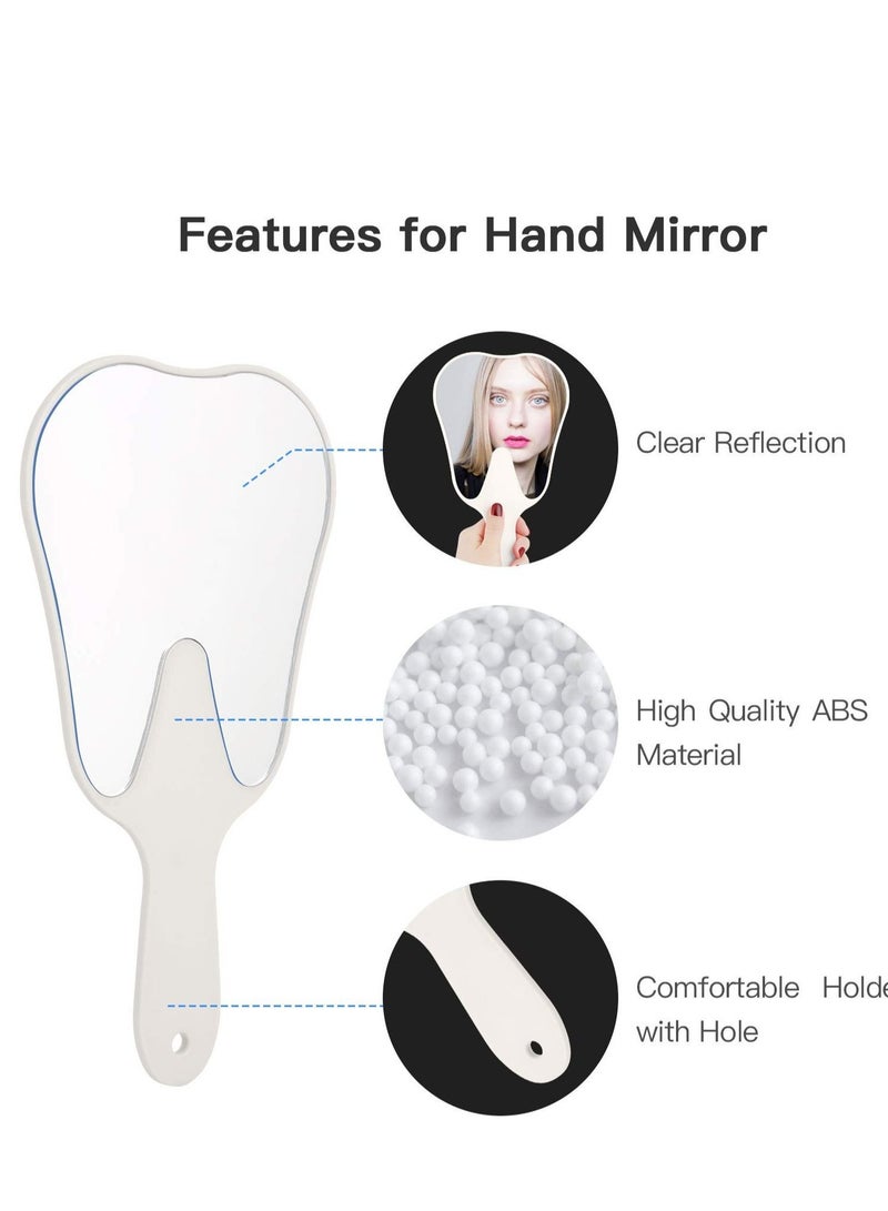 Small Surface Mirror with Handle Tooth-Shaped Handheld Mirror Cute Makeup Mirror Portable Mirror (White)
