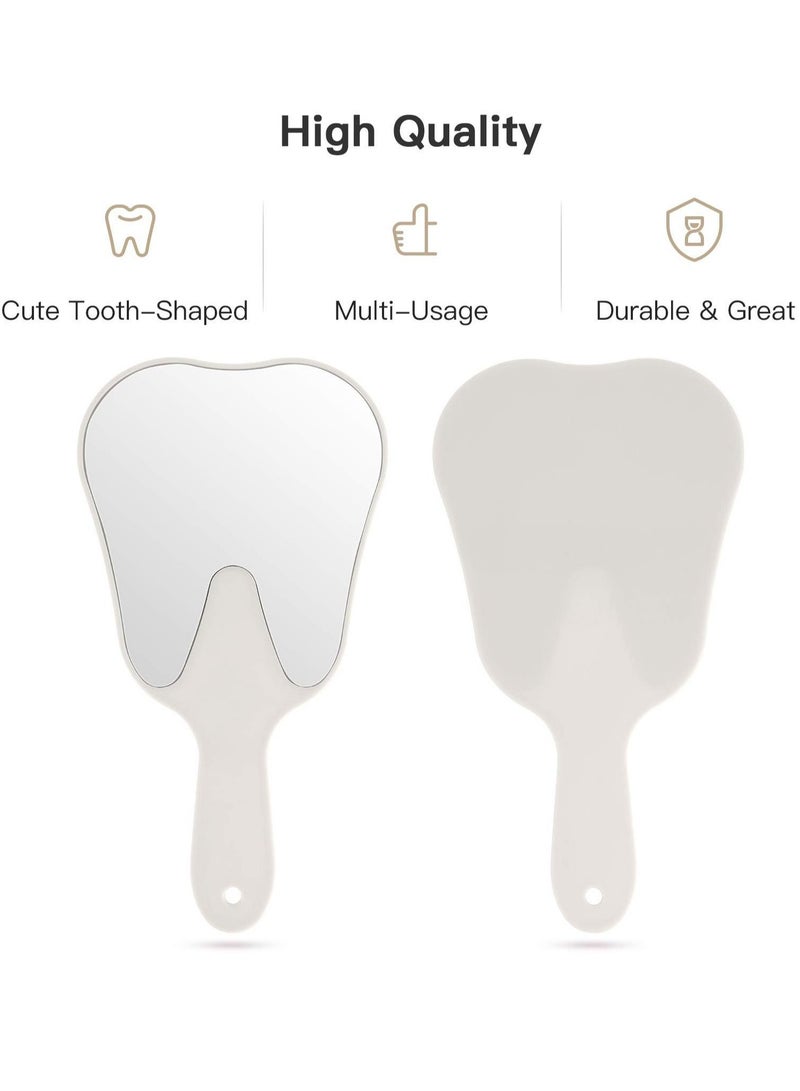 Small Surface Mirror with Handle Tooth-Shaped Handheld Mirror Cute Makeup Mirror Portable Mirror (White)