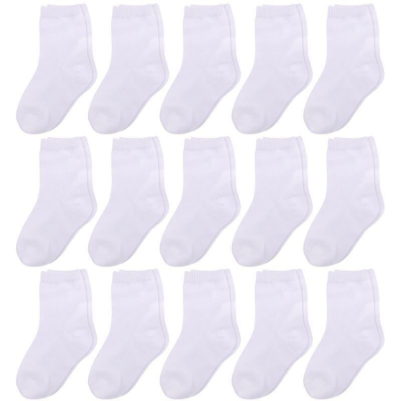Duufin 15 Pairs Baby Toddler Socks Mid Cut Unisex Half Cushion Cotton Crew Socks for Toddler Baby Boys Girls, White, 0-12 months - Image 1