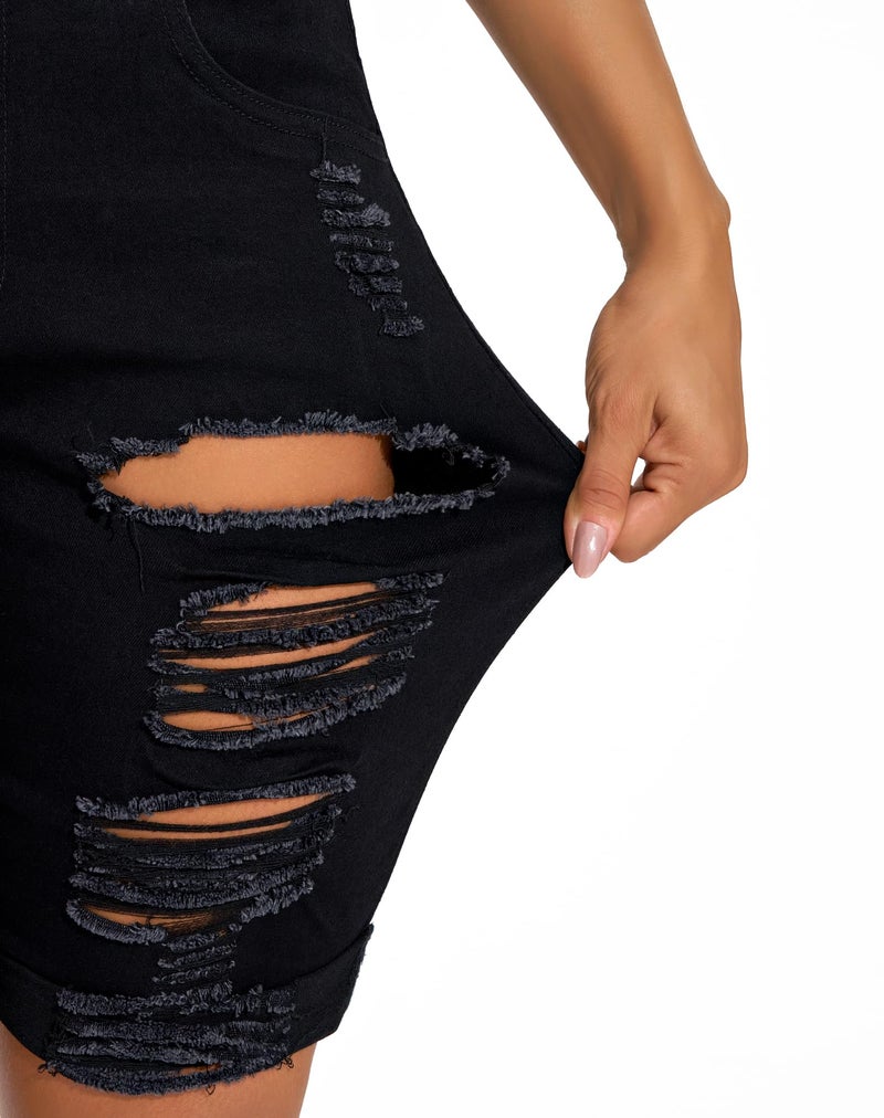 roswear Women's Ripped Denim Mid Rise Stretchy Bermuda Shorts Jeans Black Medium - Image 5