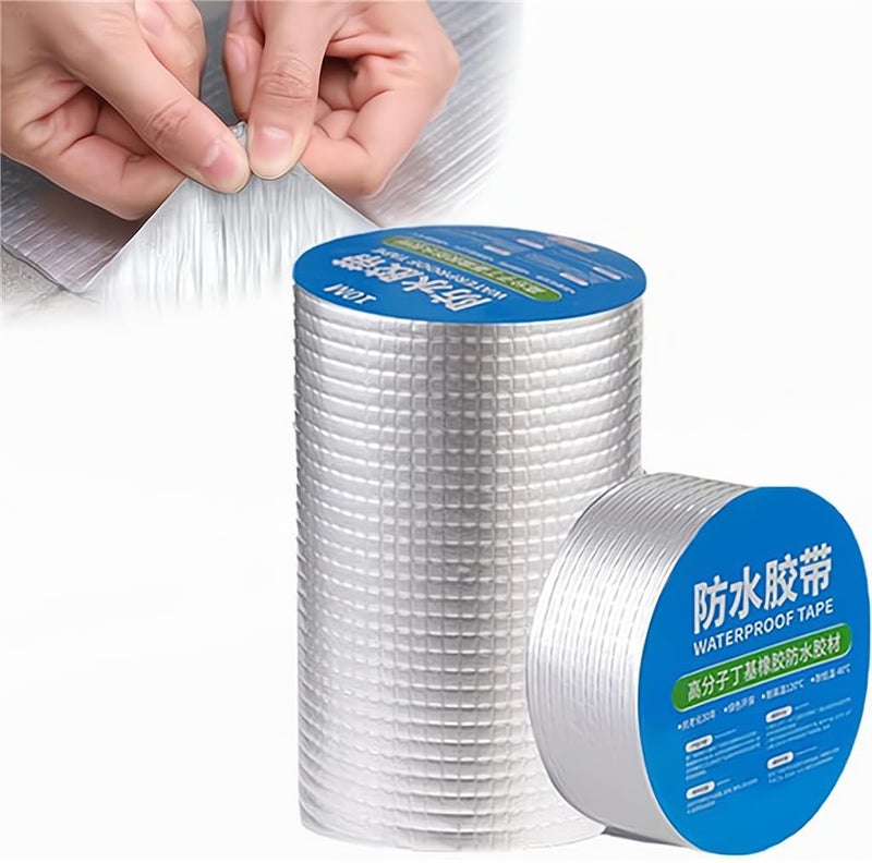 KASTWAVE Super Strong Aluminum Foil Butyl Tape, Super Waterproof Tape Self Adhesive Adhesive Tape Kitchen And Bathroom House Roof Mending Materials For Pipes Patch Holes (15Cm - Image 1