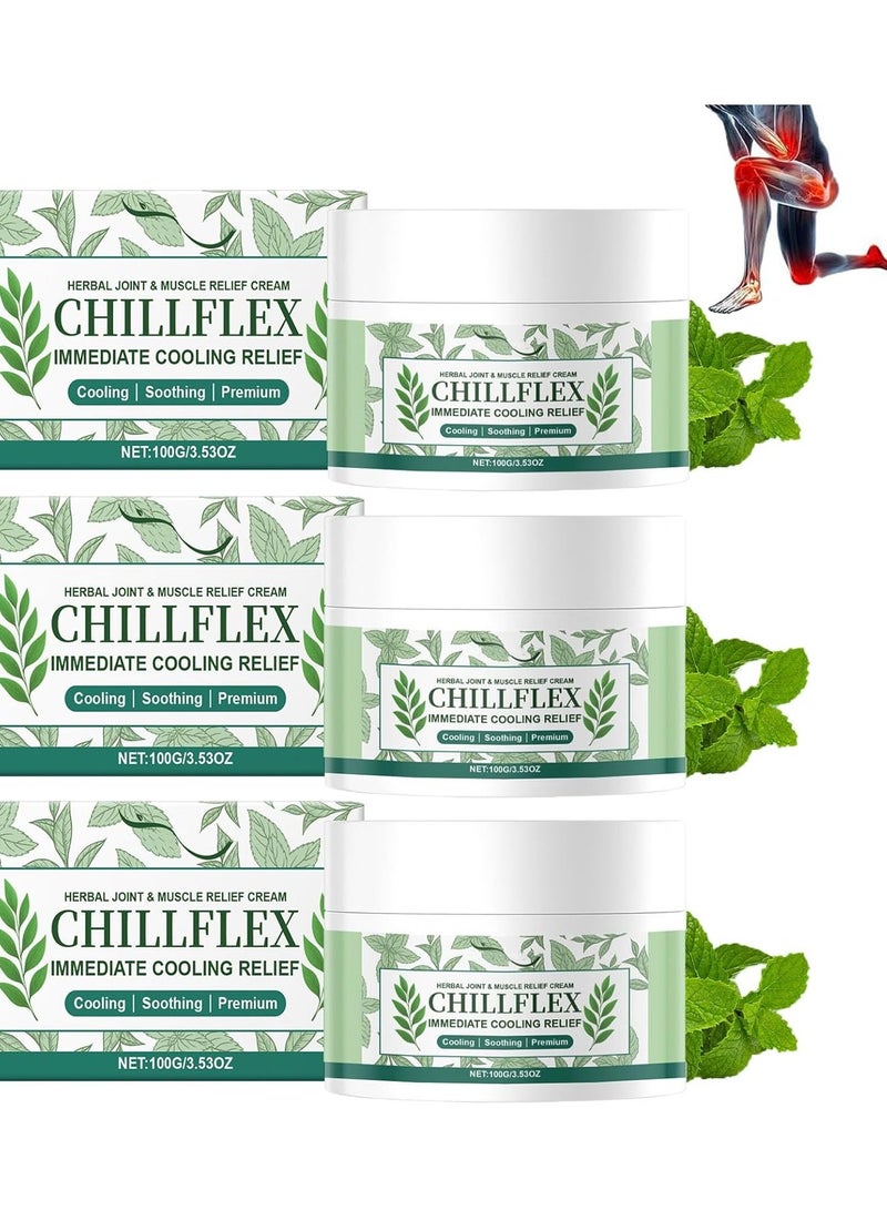 CHILLFLEX كريم تشيل فليكس المنعش بالنعناع، كريم تخفيف فوري - جل مهدئ بالأعشاب بالنعناع، كريمات تخفيف سريعة لآلام العضلات والمفاصل، أنشطة المفاصل في جميع أنحاء الجسم (3 قطع) - Image 1
