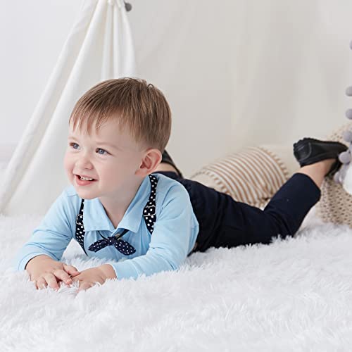 SANMIO Baby Boy Clothes Suit 12-18 Months Boys Baptism Easter Outfits Baby Shirt+Bow Tie+Pants+Suspenders 4Pcs Christmas Wedding Clothing Set (Blue, 12-18 Months) - Image 4