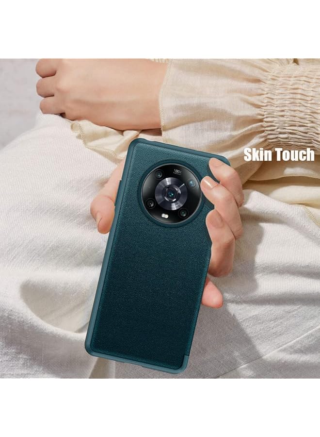 erorex Case For Honor Magic 4 Pro 5G Luxury Window View Flip Leather Case Stand Full Protection Soft Shell Magnetic Leather Shell Phone Cover For Magic 4 Pro Magic 4 Pro 5G Green - Image 5