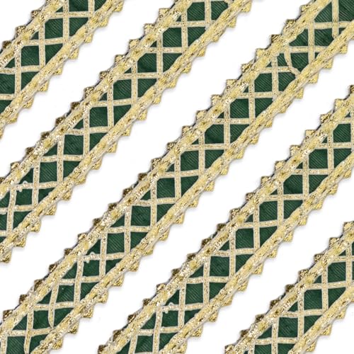 EmbroideryMaterial Laces and Borders Material Golden Gota Patti Lace for Saree Border, Dresses, Dupatta, Blouse, Kurta, Embroidery & Sewing (Green & Gold, 8 Meters, 2.5 CM Wide) - Image 1