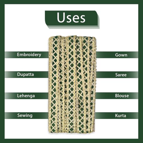 EmbroideryMaterial Laces and Borders Material Golden Gota Patti Lace for Saree Border, Dresses, Dupatta, Blouse, Kurta, Embroidery & Sewing (Green & Gold, 8 Meters, 2.5 CM Wide) - Image 5