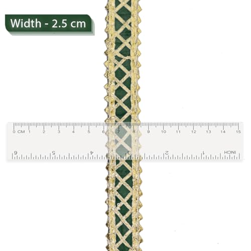 EmbroideryMaterial Laces and Borders Material Golden Gota Patti Lace for Saree Border, Dresses, Dupatta, Blouse, Kurta, Embroidery & Sewing (Green & Gold, 8 Meters, 2.5 CM Wide) - Image 2