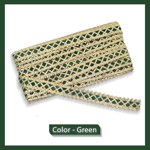 EmbroideryMaterial Laces and Borders Material Golden Gota Patti Lace for Saree Border, Dresses, Dupatta, Blouse, Kurta, Embroidery & Sewing (Green & Gold, 8 Meters, 2.5 CM Wide) - Image 4
