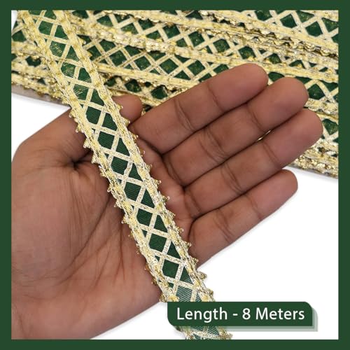 EmbroideryMaterial Laces and Borders Material Golden Gota Patti Lace for Saree Border, Dresses, Dupatta, Blouse, Kurta, Embroidery & Sewing (Green & Gold, 8 Meters, 2.5 CM Wide) - Image 3