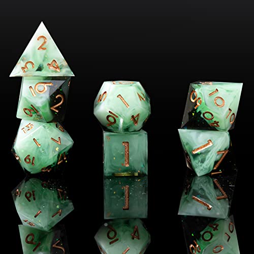 YEMEKO Sharp Edge DND Dice Set Handmade 7 Accessories Dice for Dungeons and Dragons TTRPG Games MultiSided RPG Polyhedral Resin Sharp Edge Dice Roleplaying Games Gradient Green - Image 1