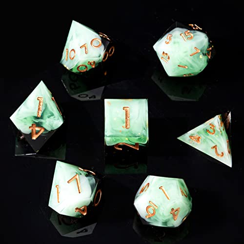 YEMEKO Sharp Edge DND Dice Set Handmade 7 Accessories Dice for Dungeons and Dragons TTRPG Games MultiSided RPG Polyhedral Resin Sharp Edge Dice Roleplaying Games Gradient Green - Image 5