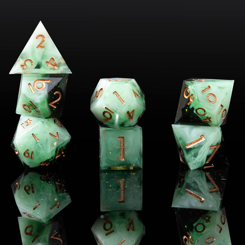 YEMEKO Sharp Edge DND Dice Set Handmade 7 Accessories Dice for Dungeons and Dragons TTRPG Games MultiSided RPG Polyhedral Resin Sharp Edge Dice Roleplaying Games Gradient Green - Image 3