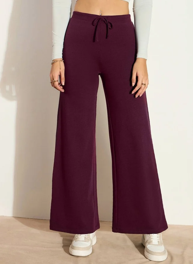 Burgundy Wide Leg Cotton Track Pants for Women