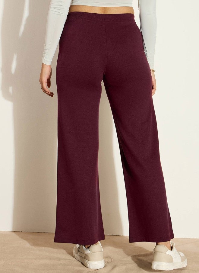 ساسافراس بنطلون رياضي قطني واسع الساق للنساء بلون خمري - Image 3