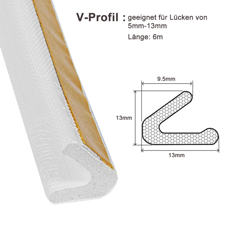 fowong Weather Stripping Door Seal, White Door Weather Stripping V Shape Door Seals for Door Frame,1/2 Inch Wide X 19 Feet Long, Self-Adhesive Door Insulation Soundproofing Window Gap Sealing Strip - Image 3