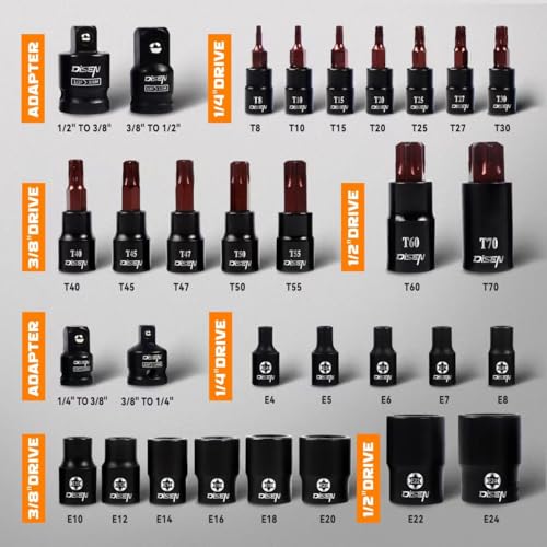 DISEN 31-Piece Torx Bit Socket and Female External Socket Set, Premium CR-V & S2 Alloy Steel, Star T8-T70 & E-Torx E4-E24,Impact Socket Adapter Set,High Torque Laser Marked for Automotive Mechanic - Image 2