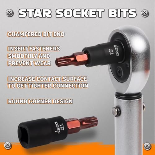 DISEN 31-Piece Torx Bit Socket and Female External Socket Set, Premium CR-V & S2 Alloy Steel, Star T8-T70 & E-Torx E4-E24,Impact Socket Adapter Set,High Torque Laser Marked for Automotive Mechanic - Image 4