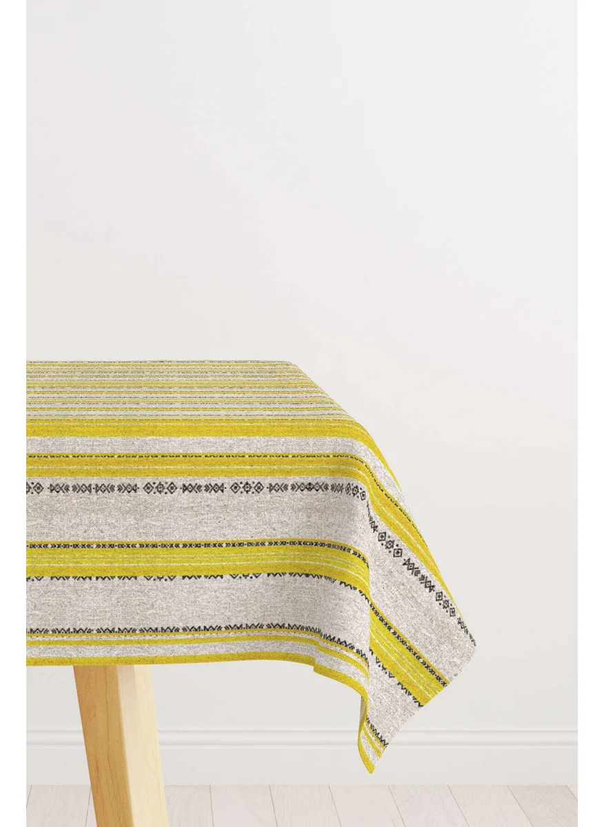 Cango Home Yellow Cream Ethnic Striped Patterned Digital Printed Tablecloth CGH942-MS