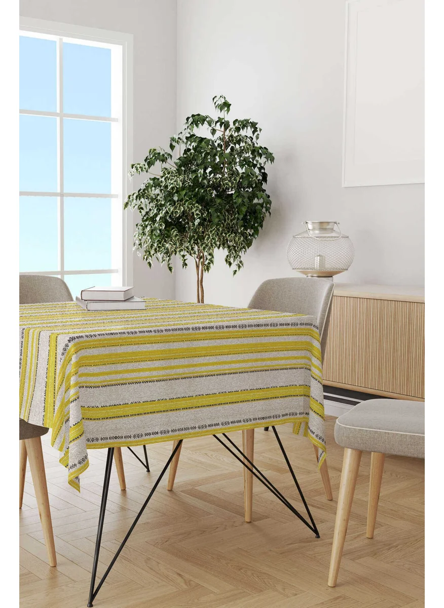 Cango Home Yellow Cream Ethnic Striped Patterned Digital Printed Tablecloth CGH942-MS