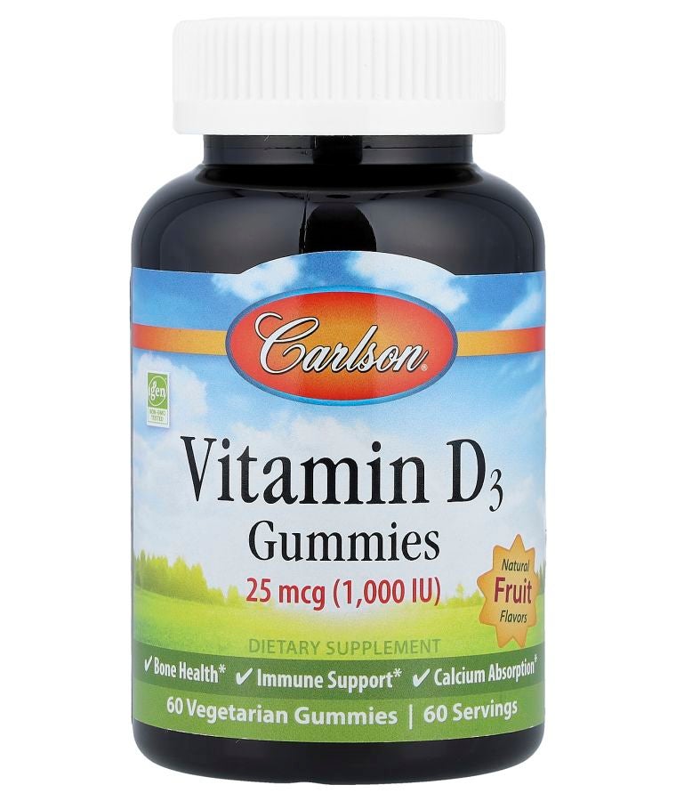 Vitamin D3 Gummies Natural Fruit 25 mcg (1000 IU) 60 Vegetarian Gummies