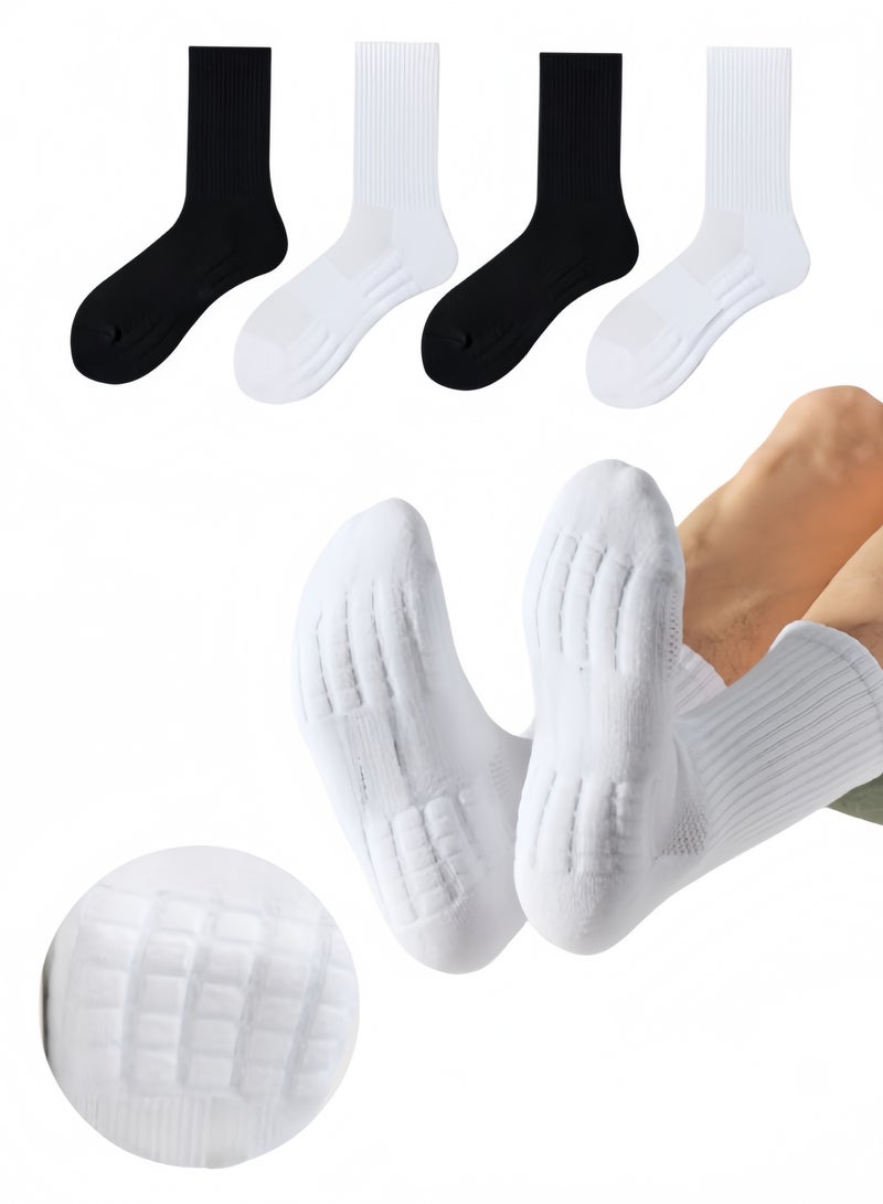لولكس جوارب Lullaxx للرجال، جوارب رياضية من القطن مقاومة للرائحة حتى منتصف الساق وجيدة التهوية مناسبة لكرة السلة وكرة القدم والجري، مناسبة لجميع المواسم (4 أزواج، أسود وأبيض، 39-46) - Image 1