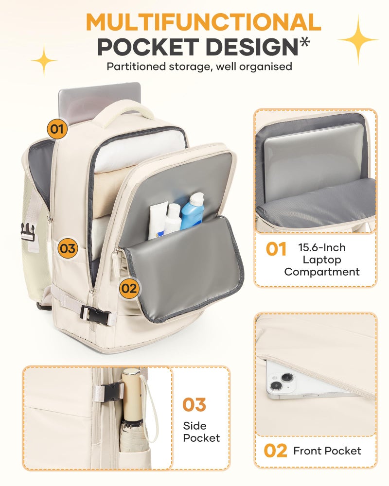 coofay Beige Travel Backpack For Women Men Airline Approved Personal Item Carry On Flight Approved Waterproof Backpack For Traveling On Airplane Weekender Travel Bag - Image 4