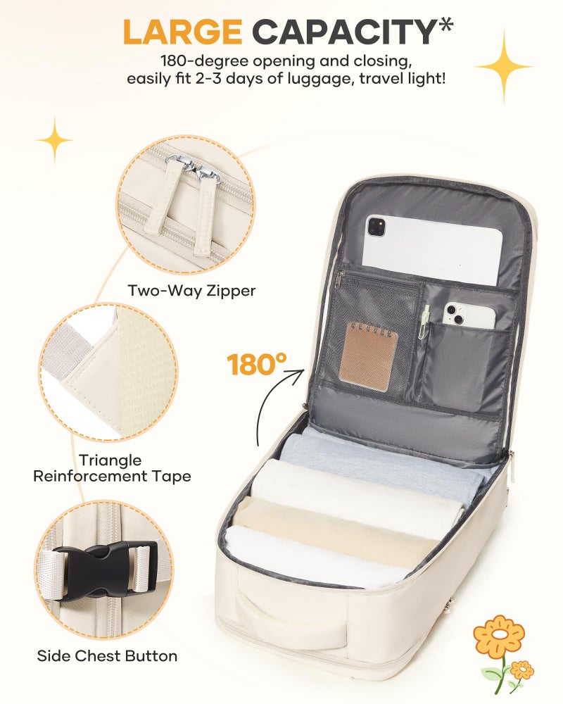 coofay Beige Travel Backpack For Women Men Airline Approved Personal Item Carry On Flight Approved Waterproof Backpack For Traveling On Airplane Weekender Travel Bag - Image 5