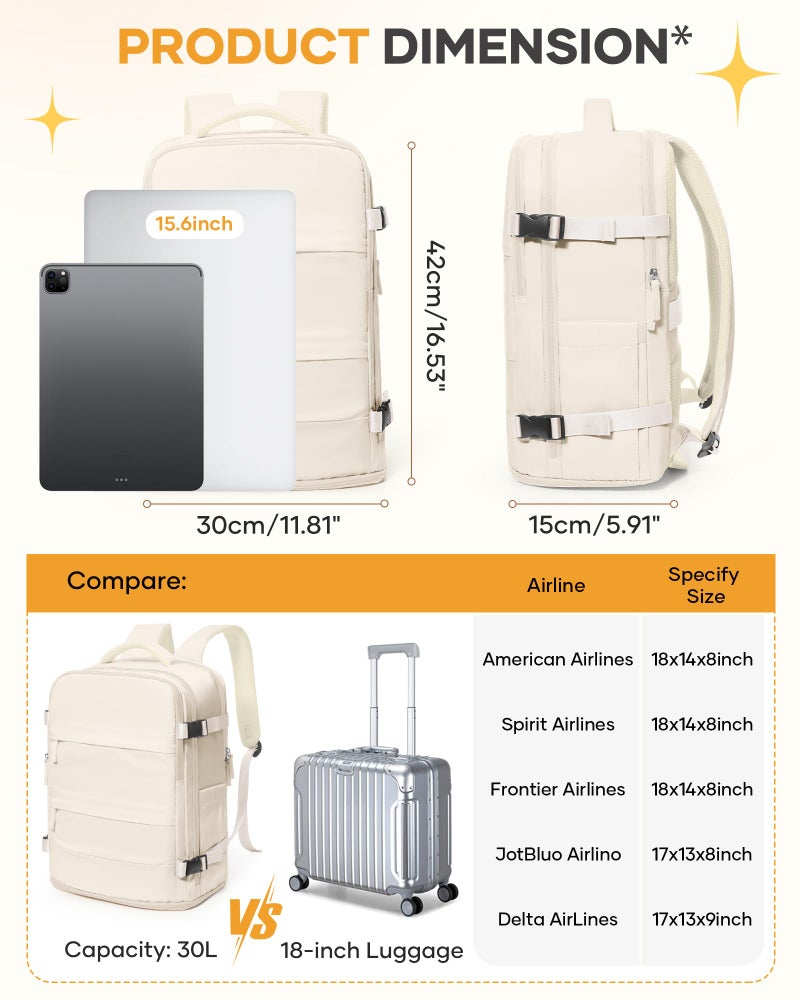 coofay Beige Travel Backpack For Women Men Airline Approved Personal Item Carry On Flight Approved Waterproof Backpack For Traveling On Airplane Weekender Travel Bag - Image 3