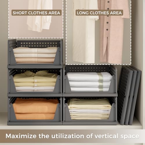 Pinkpum 8 Pack Closet Organizers Storage Bins, Stackable Plastic Drawer Basket for Clothing, Stackable Storage Bins Shelf Storage Container for Closet Wardrobe Bedroom Bathroom Office Black - Image 3