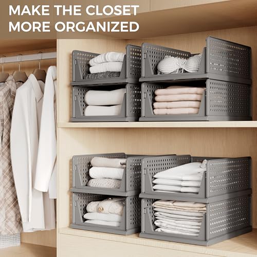 Pinkpum 8 Pack Closet Organizers Storage Bins, Stackable Plastic Drawer Basket for Clothing, Stackable Storage Bins Shelf Storage Container for Closet Wardrobe Bedroom Bathroom Office Black - Image 5