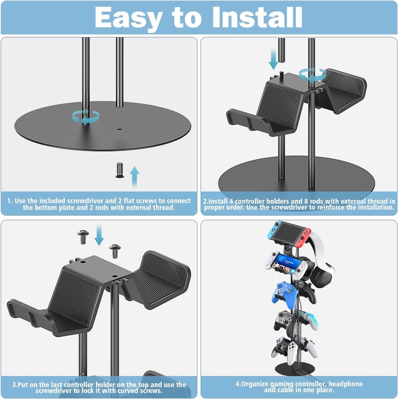 Kytok هدايا ألعاب ، حامل سماعات رأس خماسي المستويات مع منظم كابلات، حامل وحدات تحكم متوافق مع PS5/Xbox/Nintendo Switch/PS Portal/PS4، حامل سماعات رأس وحامل وحدات تحكم لـ 10 حزم من وحدات التحكم - Image 5