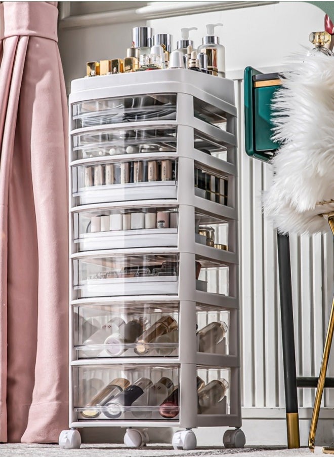 AUTOYSUR Acrylic Clear Makeup Organizer and Storage Stackable Extra Large Skin Care Cosmetic Display Case with Pulley Makeup Accessories Beauty Skincare Product Organizer (White)  - Image 1