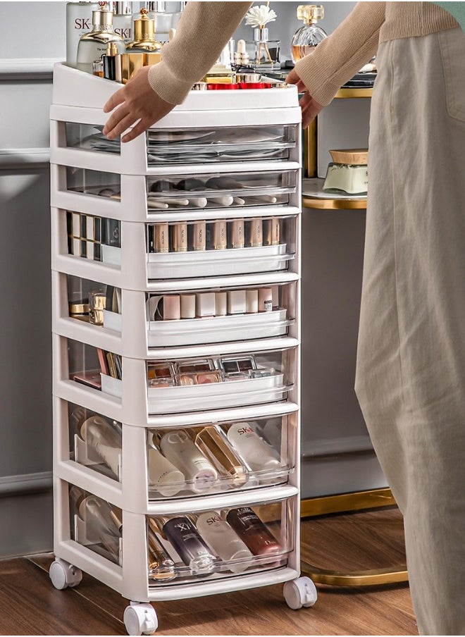 AUTOYSUR Acrylic Clear Makeup Organizer and Storage Stackable Extra Large Skin Care Cosmetic Display Case with Pulley Makeup Accessories Beauty Skincare Product Organizer (White)  - Image 2
