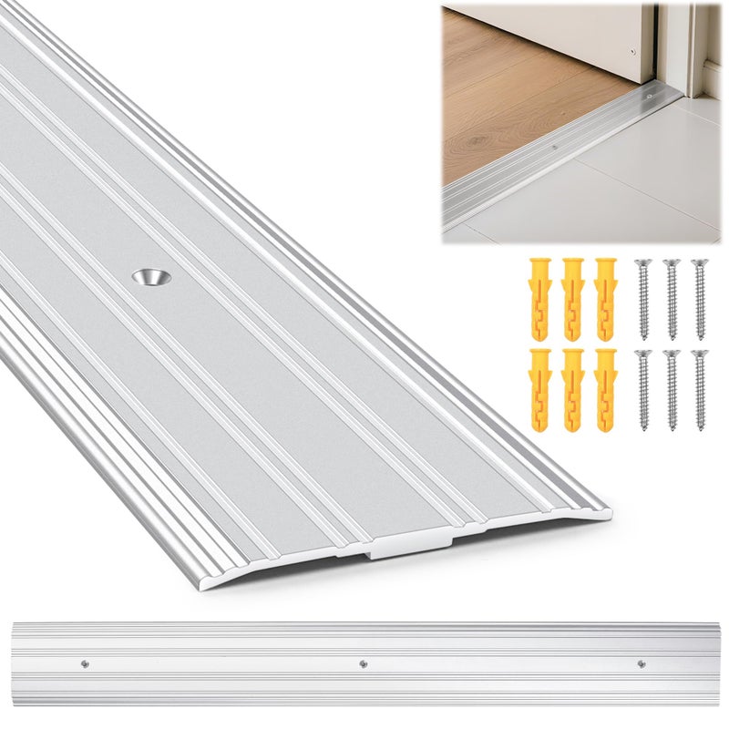 SFNSM Aluminum Door Threshold 36 L x 3 W 2PCS Exterior Floor Transition Strip with Pre Drilled Holes and Expansion Screws Nonslip Fluted Saddle Threshold Flat Profile Threshold Prevent Dust Airflow - Image 2