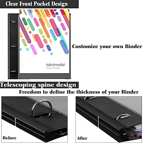 INFUN 1 Inch 3-Ring Telescoping Project Organizer Binder,13 Pocket, Customizable Front Cover, 5 Colors Pocket Divider and Plastic Binder Pocket，225 Sheet Capacity-Black - Image 4