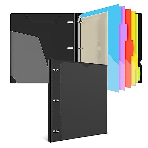 INFUN 1 Inch 3-Ring Telescoping Project Organizer Binder,13 Pocket, Customizable Front Cover, 5 Colors Pocket Divider and Plastic Binder Pocket，225 Sheet Capacity-Black - Image 1
