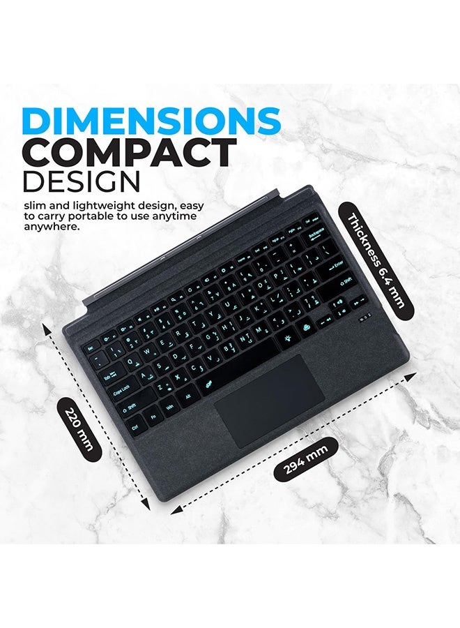 TUNKE Wireless Keyboard for Microsoft Surface Pro 7/7 Plus/6/5/4/3 (12.3"), Bluetooth 5.2 Type Cover with Touchpad, 7-Color Backlit, Dual-Language Key Printing - Image 5