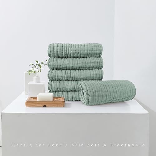 Spotted Play Muslin Burp Cloths 100% Cotton Large 20''x10'' Extra Soft and Absorbent Baby Wash Cloths Spit Up Rags - Baby Burping Cloth for Boys Girls Items(12 Pack Green) - Image 3