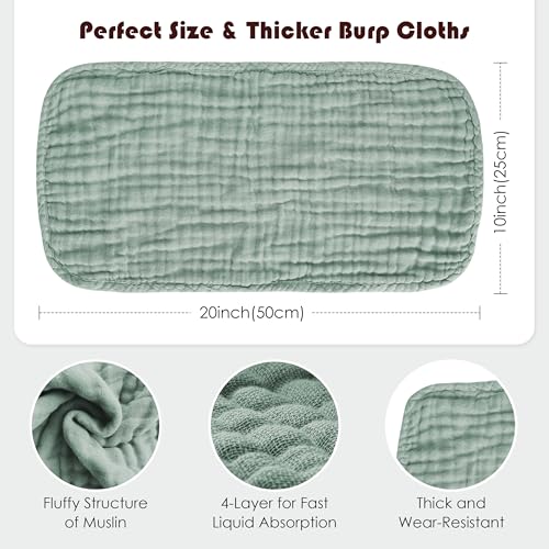 Spotted Play Muslin Burp Cloths 100% Cotton Large 20''x10'' Extra Soft and Absorbent Baby Wash Cloths Spit Up Rags - Baby Burping Cloth for Boys Girls Items(12 Pack Green) - Image 4