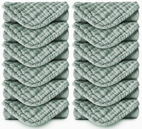 Spotted Play Muslin Burp Cloths 100% Cotton Large 20''x10'' Extra Soft and Absorbent Baby Wash Cloths Spit Up Rags - Baby Burping Cloth for Boys Girls Items(12 Pack Green) - Image 1