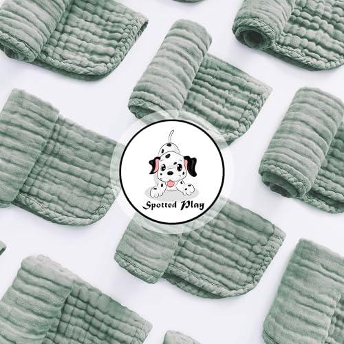 Spotted Play Muslin Burp Cloths 100% Cotton Large 20''x10'' Extra Soft and Absorbent Baby Wash Cloths Spit Up Rags - Baby Burping Cloth for Boys Girls Items(12 Pack Green) - Image 2